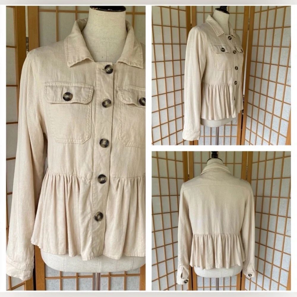 miami Beige Peplum Button Front Jacket